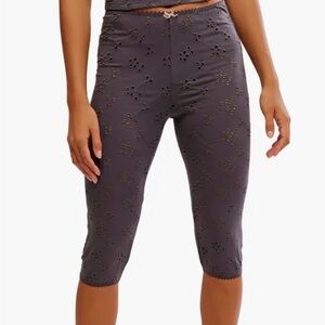 Free People Full Bloom Eyelet Pajama Capri Pants Black SOLD OUT XS NWT